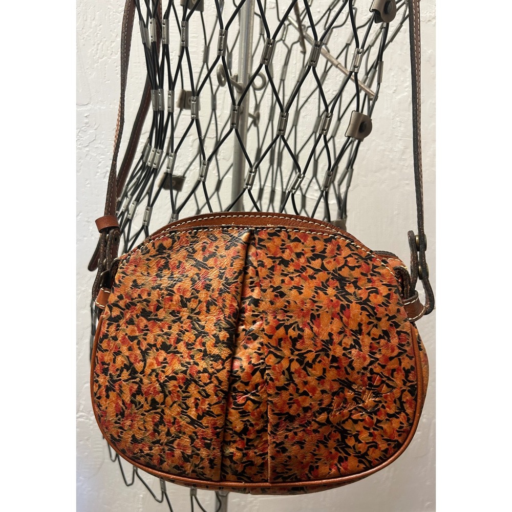 Patricia Nash Floral Leather Crossbody Bag Orange Black Print Small Messenger
